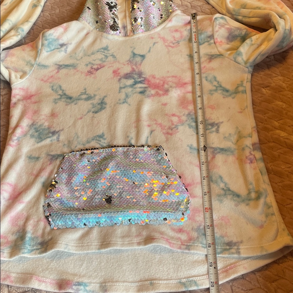🔥4/$20 Wonder Nation Girls Plush Pullover with sequined hood - size 10/12 - Picture 10 of 12